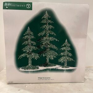 Department 56 Snow Village Acyrlic Green Glitter Trees 53032 Christmas